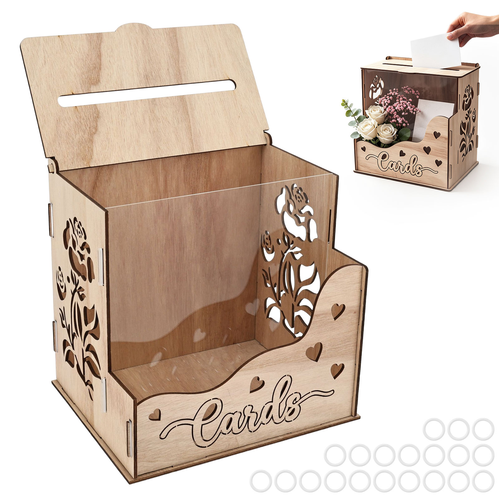 Wedding Card Box - Wooden Party Card Box with Acrylic