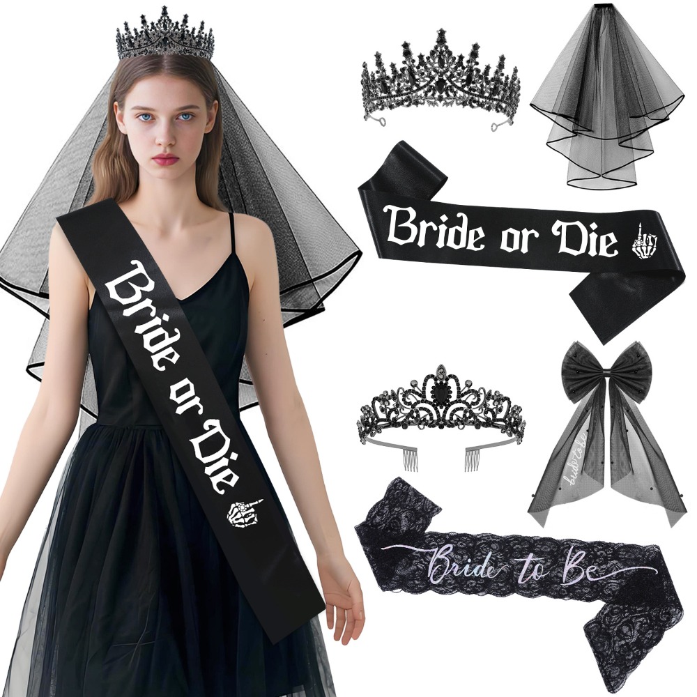 Bride Tribe Sash - 3pcs Gothic Black Bachelorette Accessories Bride