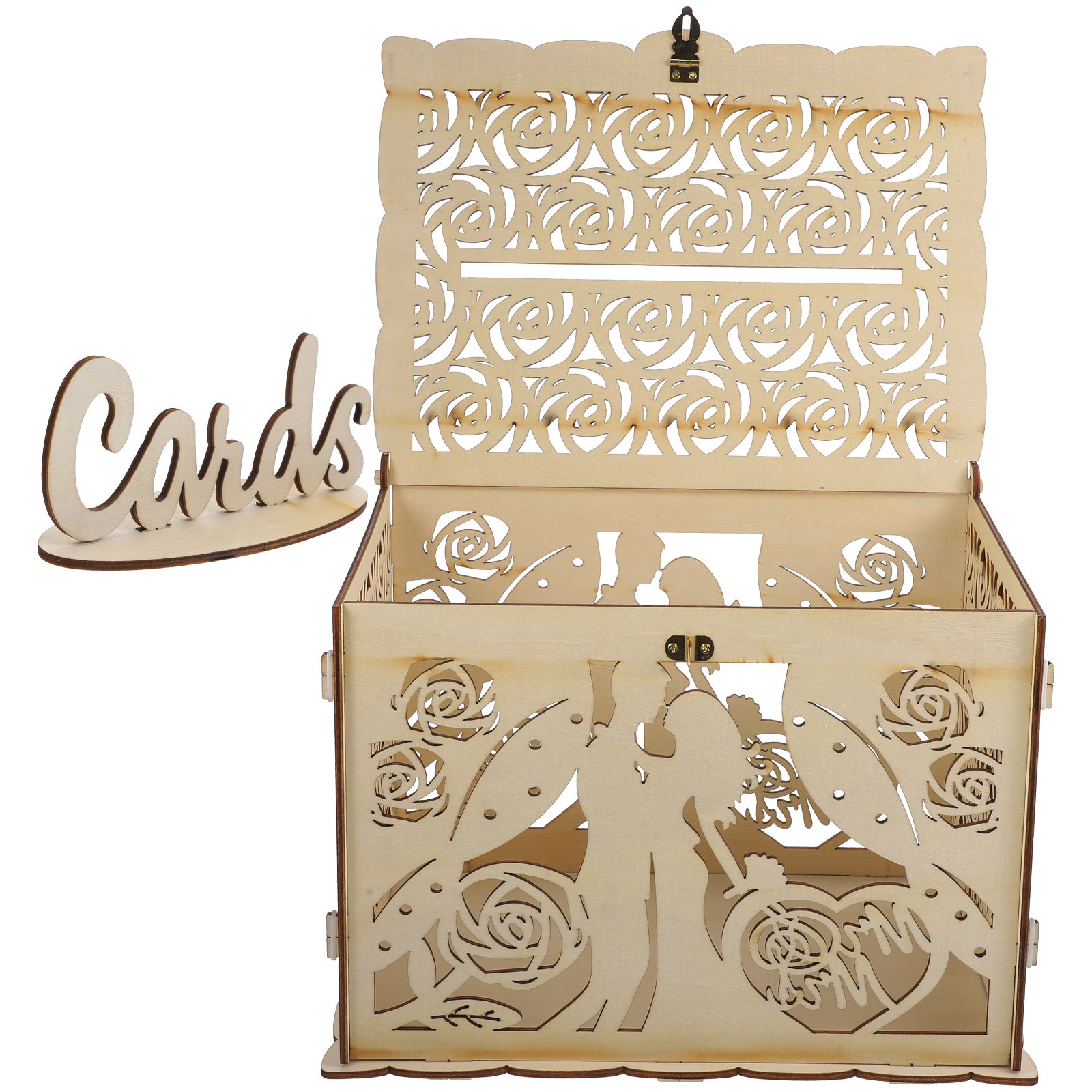 Hollowed Out Rustic Wooden Wed - Wedding Card Box recension och pris