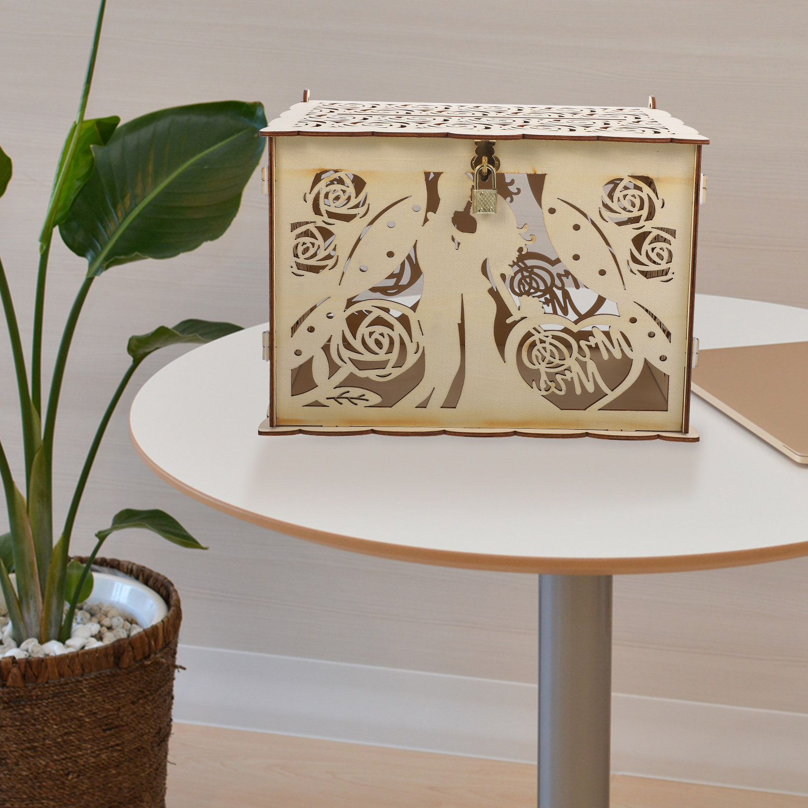 Hollowed Out Rustic Wooden Wed - Wedding Card Box recension och pris