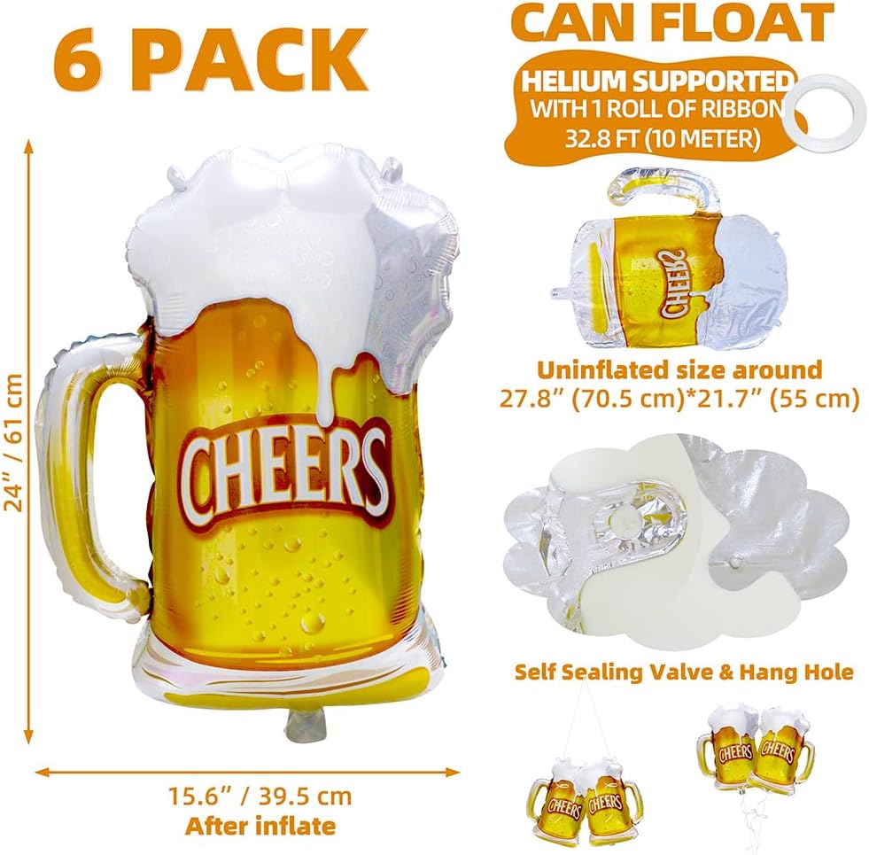 6pcs Cheers Beer Mug Balloons  - Wedding Alcohol Supply recension och pris