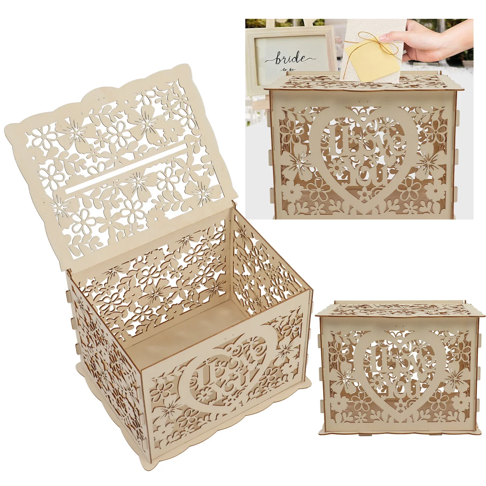 DIY Hollow Wooden Box Gift Car - Wedding Card Box recension och pris
