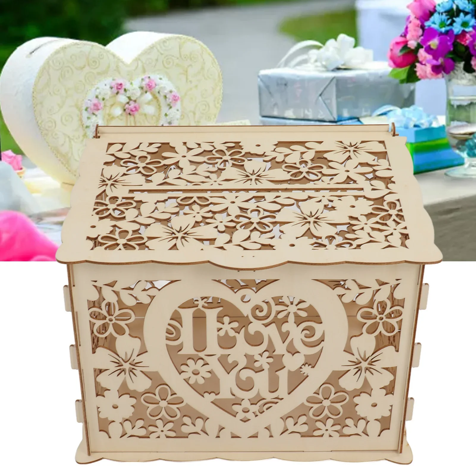 DIY Hollow Wooden Box Gift Car - Wedding Card Box recension och pris