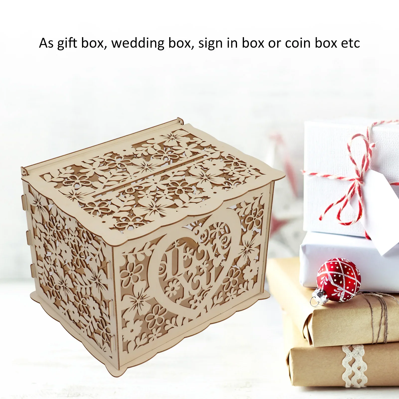 DIY Hollow Wooden Box Gift Car - Wedding Card Box recension och pris