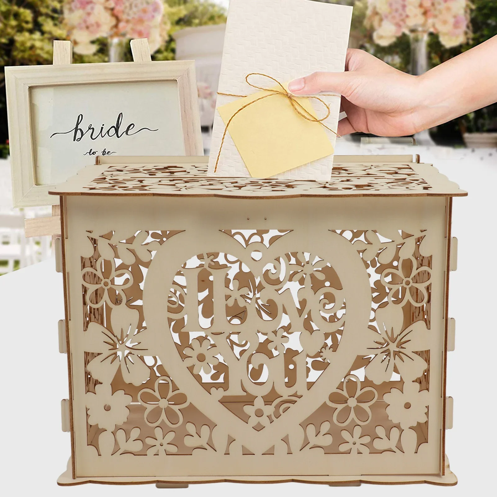 DIY Hollow Wooden Box Gift Car - Wedding Card Box recension och pris